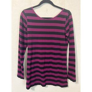 Paint by Numbers XL Women Scoop Neck Black Purple Striped Long Sleeve Tee Shirt